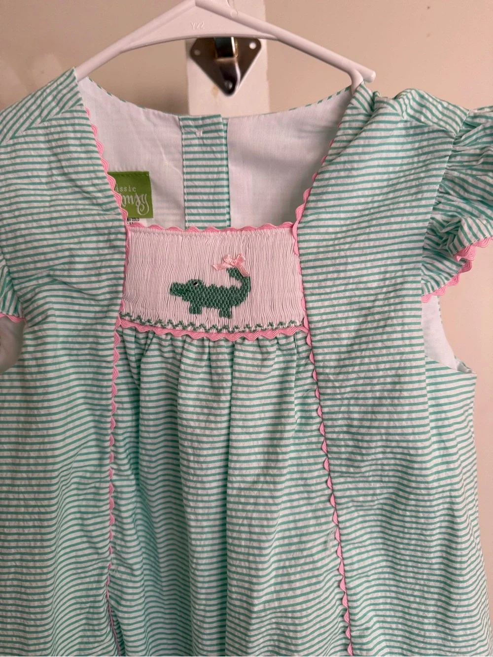 NWT Classic Whimsy Green Seersucker Alligator Smocked Dress